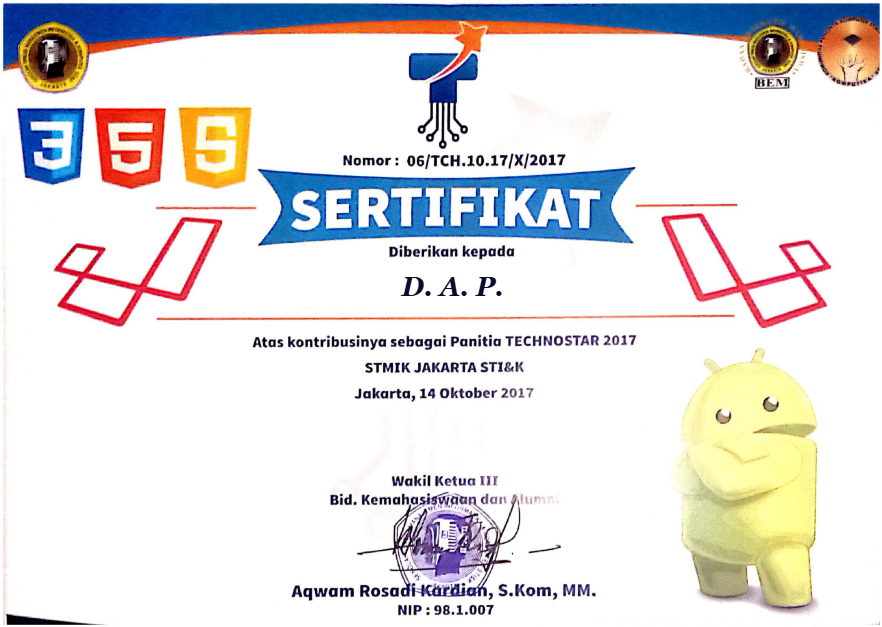 Certificate Participate Technostar 2017