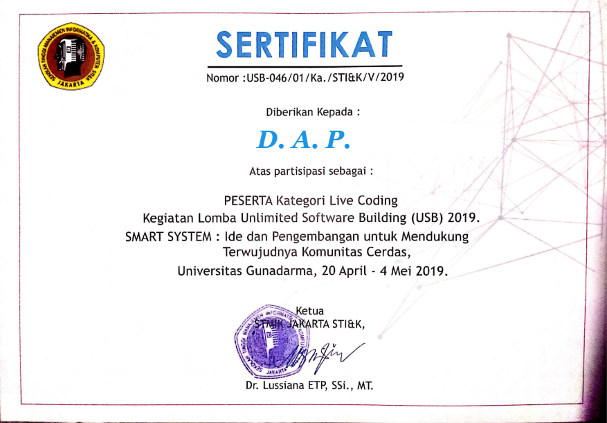 Certificate Live Coding Unlimited Software Building 2019